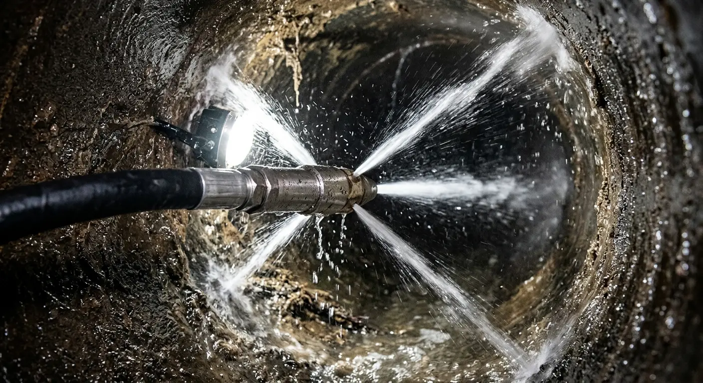 High-pressure hydro jetting nozzle cleaning sewer pipe for Sewer Line Relining in Middle River